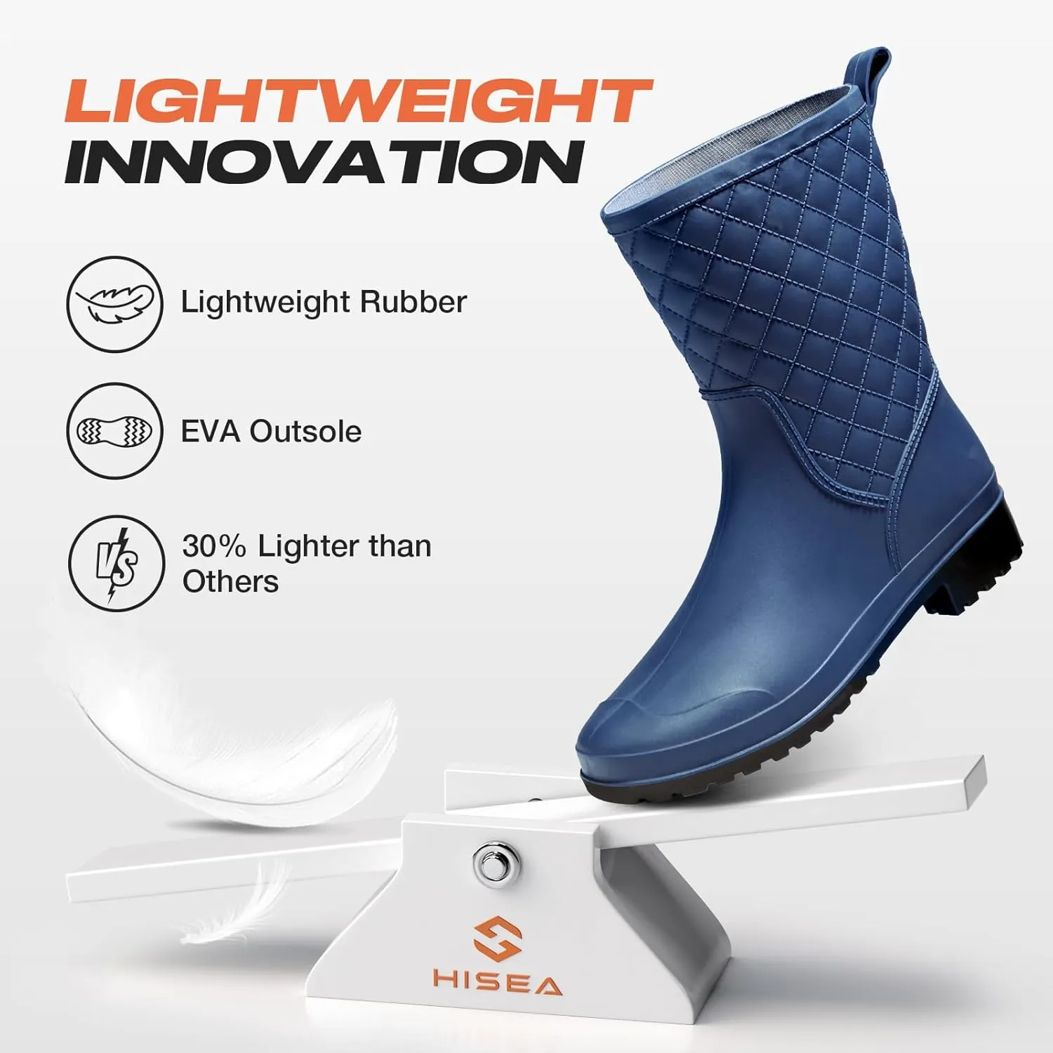 HISEA Rain Boots for Women, Lightweight Fashion Rubber Boots Mid Height Waterproof Garden Shoes Women's Rain Footwear