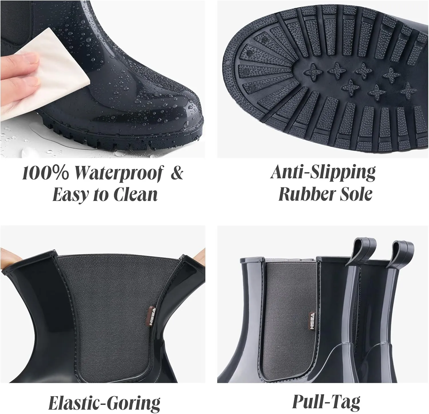 HISEA Short Rain Boots for Women Waterproof Garden Shoes Anti-Slipping Ankle Chelsea Rainboots for Ladies with Comfort Insole Lightweight Stylish Rubber Rain Shoes Outdoor Work Booties
