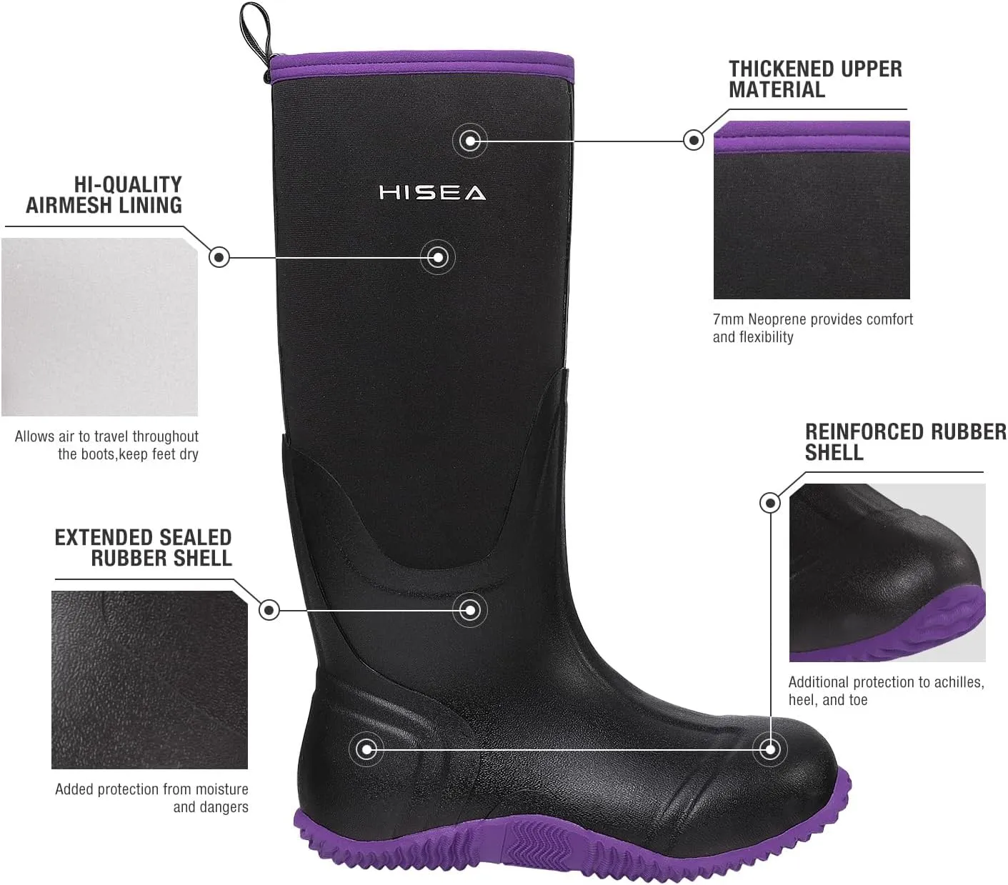 HISEA Women's Rain Boots, Knee High Rubber Boots Waterproof Insulated Neoprene Muck Boots, Durable Anti-Slip Outdoor Work Boots for Hunting Gardening Farming Yard Mud Working