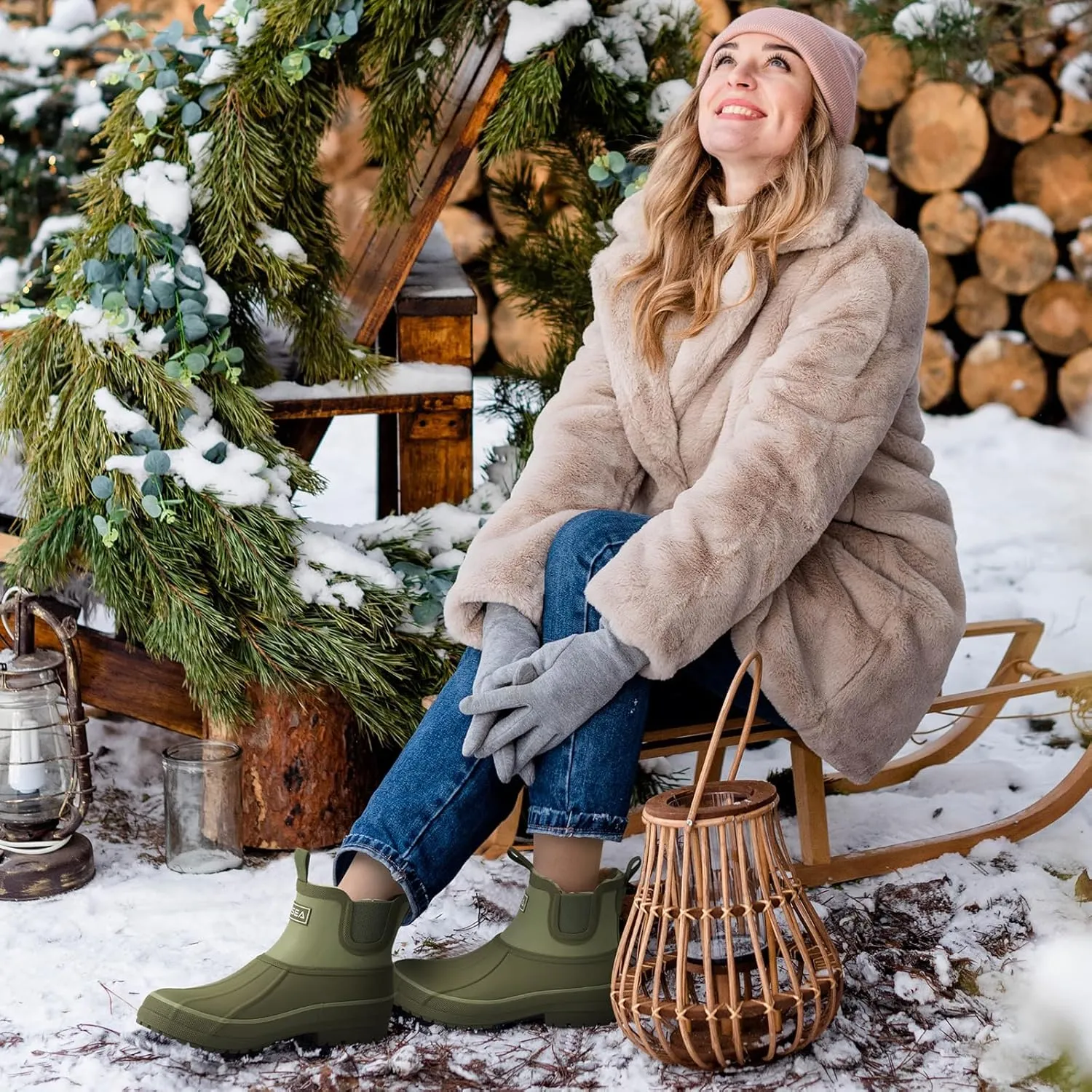 HISEA Women's Saltwater Winter Rain Boots Waterproof Duck Chelsea Lined Outdoor Garden Boot