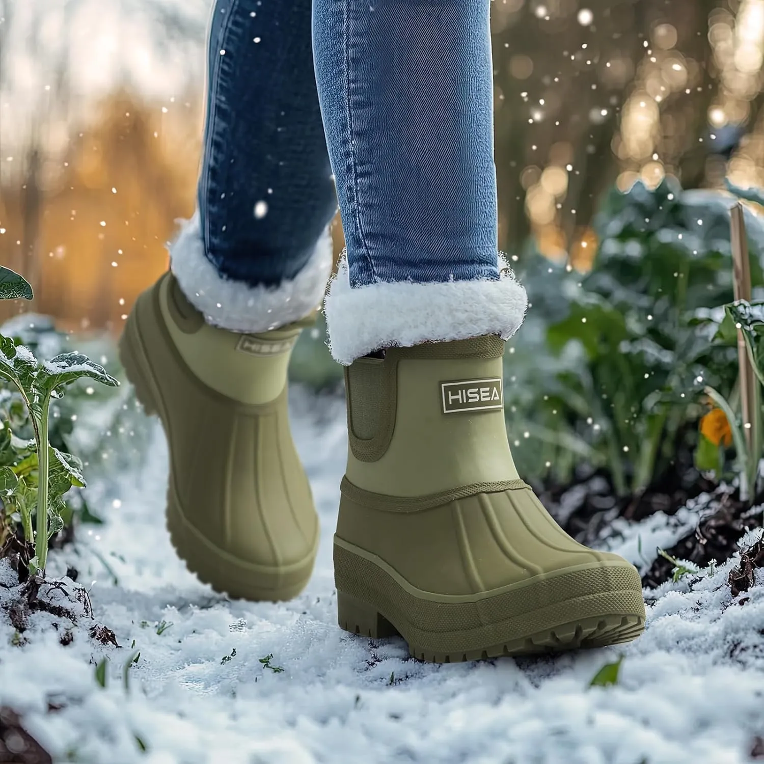 HISEA Women's Saltwater Winter Rain Boots Waterproof Duck Chelsea Lined Outdoor Garden Boot