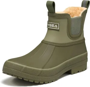HISEA Women's Saltwater Winter Rain Boots Waterproof Duck Chelsea Lined Outdoor Garden Boot