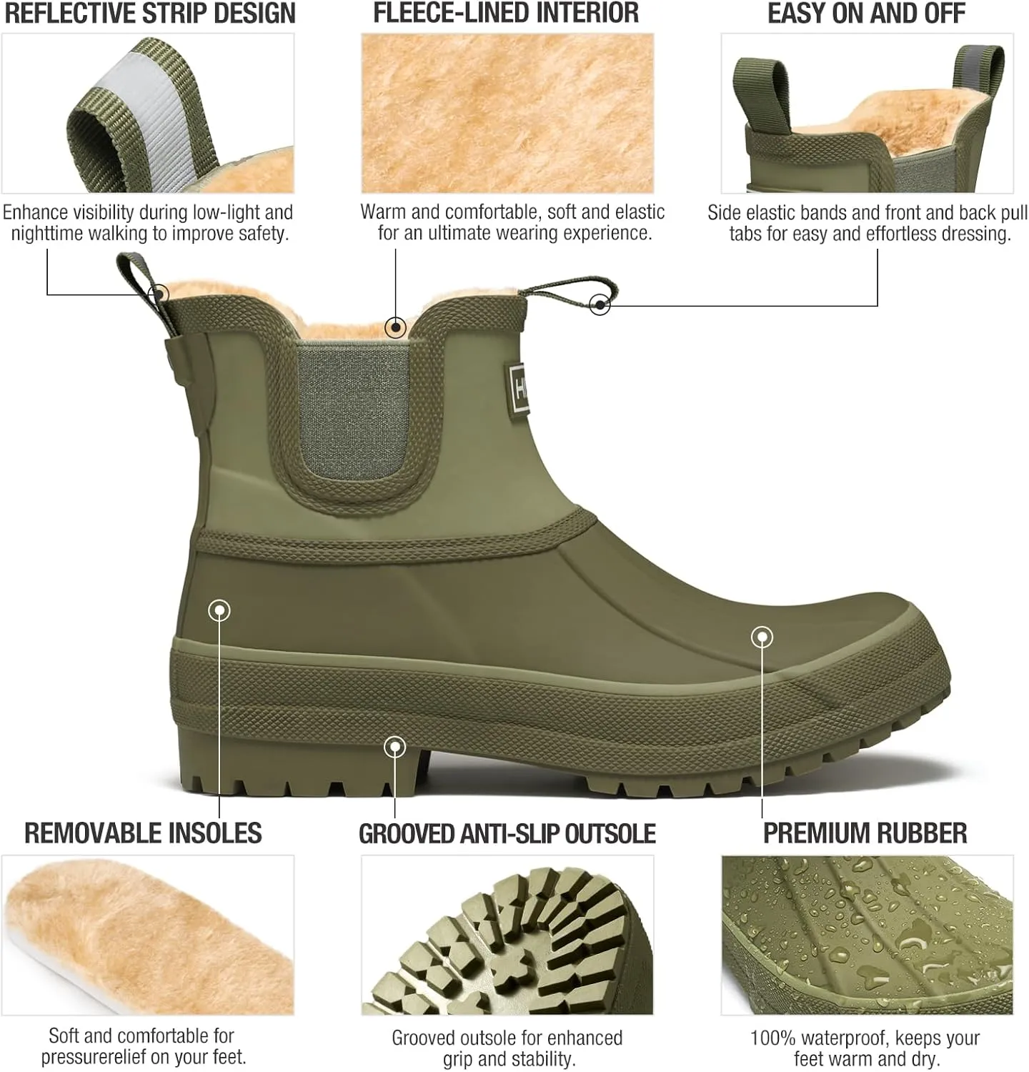 HISEA Women's Saltwater Winter Rain Boots Waterproof Duck Chelsea Lined Outdoor Garden Boot