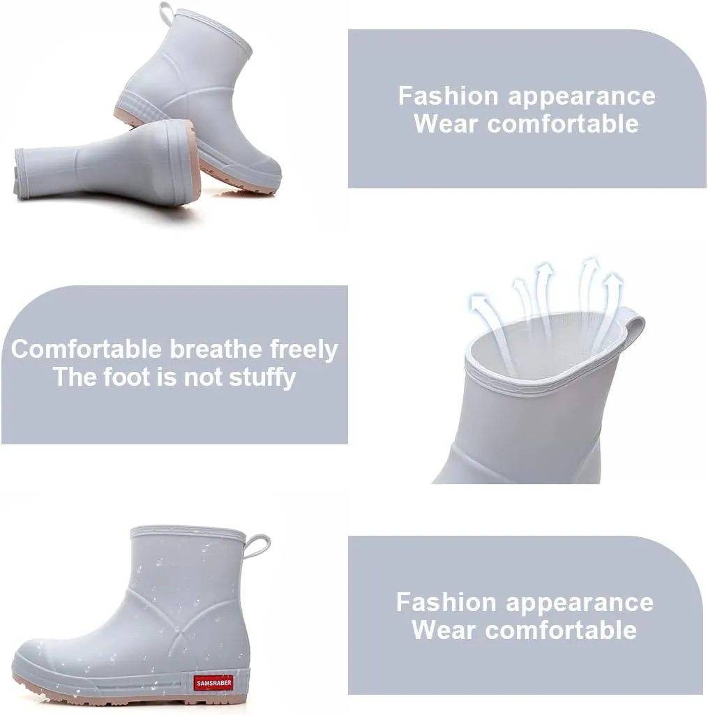 HSBDNZQ Rain Boots for Women, Lightweight Warm Waterproof Rain Boots, Anti-Slipping Garden Boots Soft and Durable, Chelsea Rain Boots with Comfortable Insoles for Outdoor