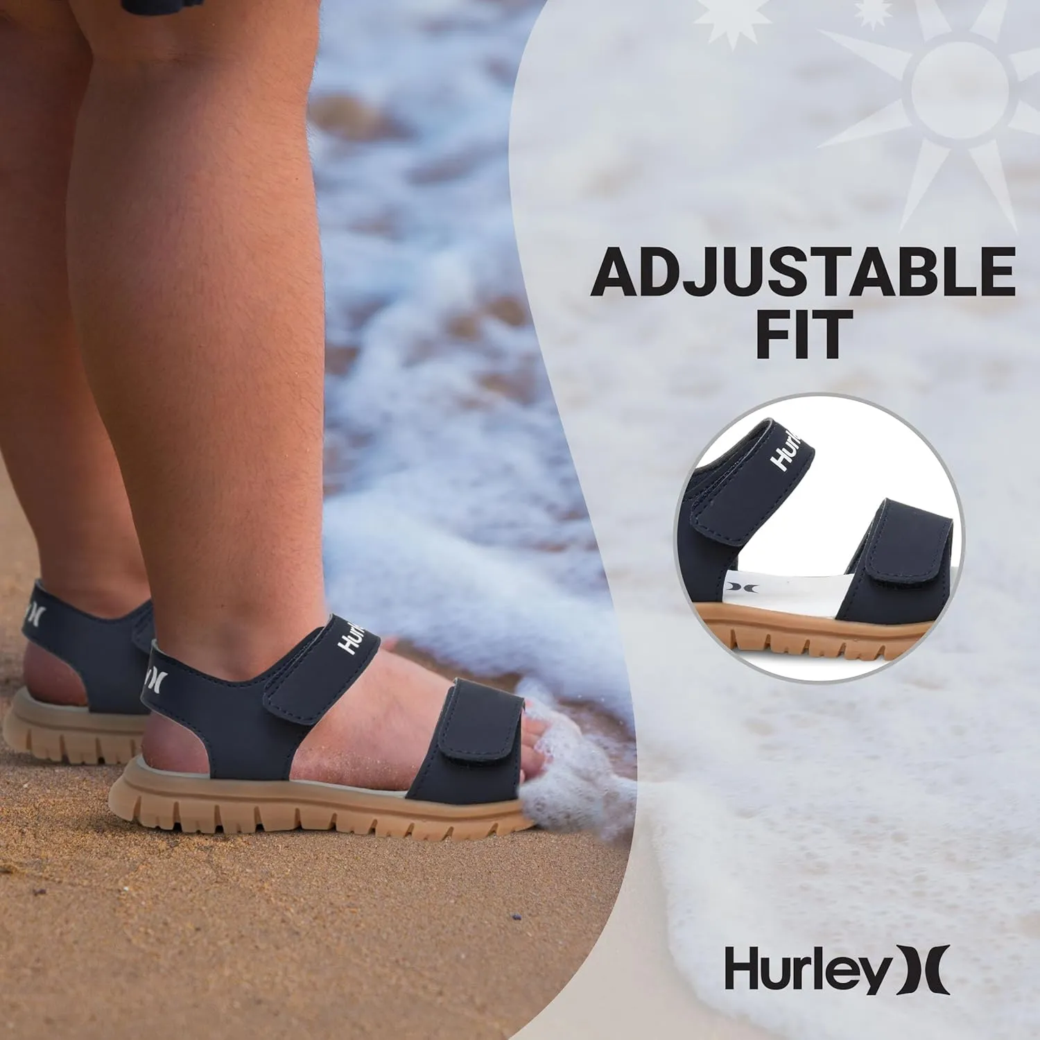 Hurley kids and toddlers Ken Sandals, for Boys and Girls, Kid's Lightweight Open Toe Sandals, Beach Sandals with Adjustable straps, for Outdoors, Water Play and Pool
