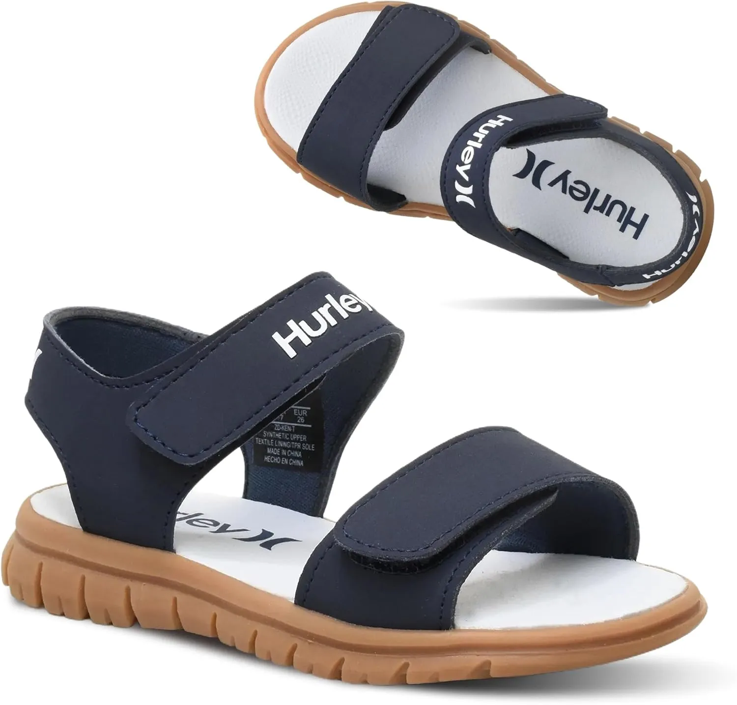 Hurley kids and toddlers Ken Sandals, for Boys and Girls, Kid's Lightweight Open Toe Sandals, Beach Sandals with Adjustable straps, for Outdoors, Water Play and Pool