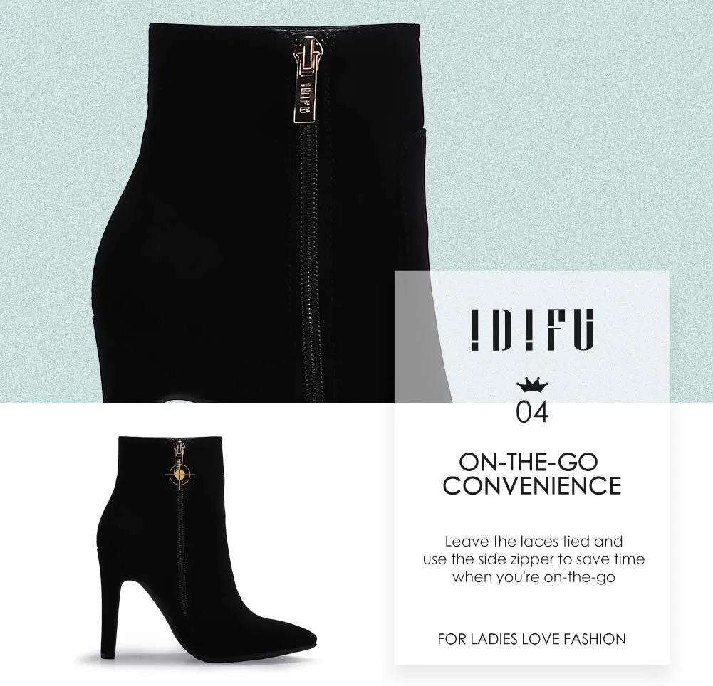 IDIFU Ankle Boots for Women High Heel Pointed Toe Boots Side Zipper Stiletto Booties