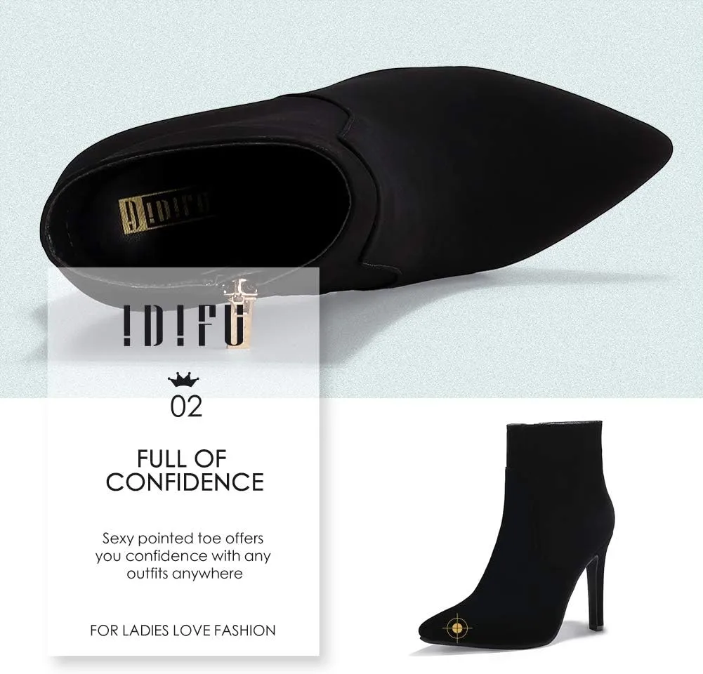 IDIFU Ankle Boots for Women High Heel Pointed Toe Boots Side Zipper Stiletto Booties