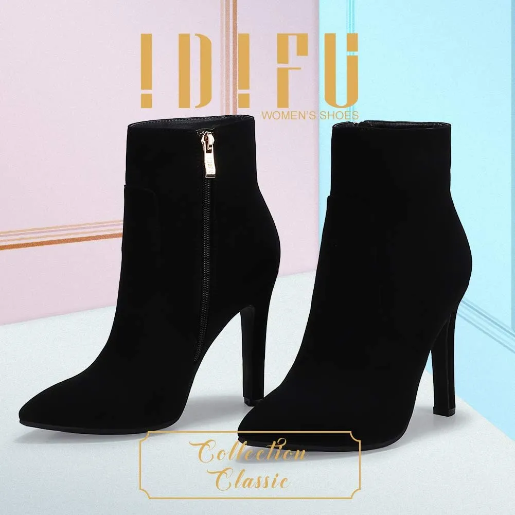 IDIFU Ankle Boots for Women High Heel Pointed Toe Boots Side Zipper Stiletto Booties