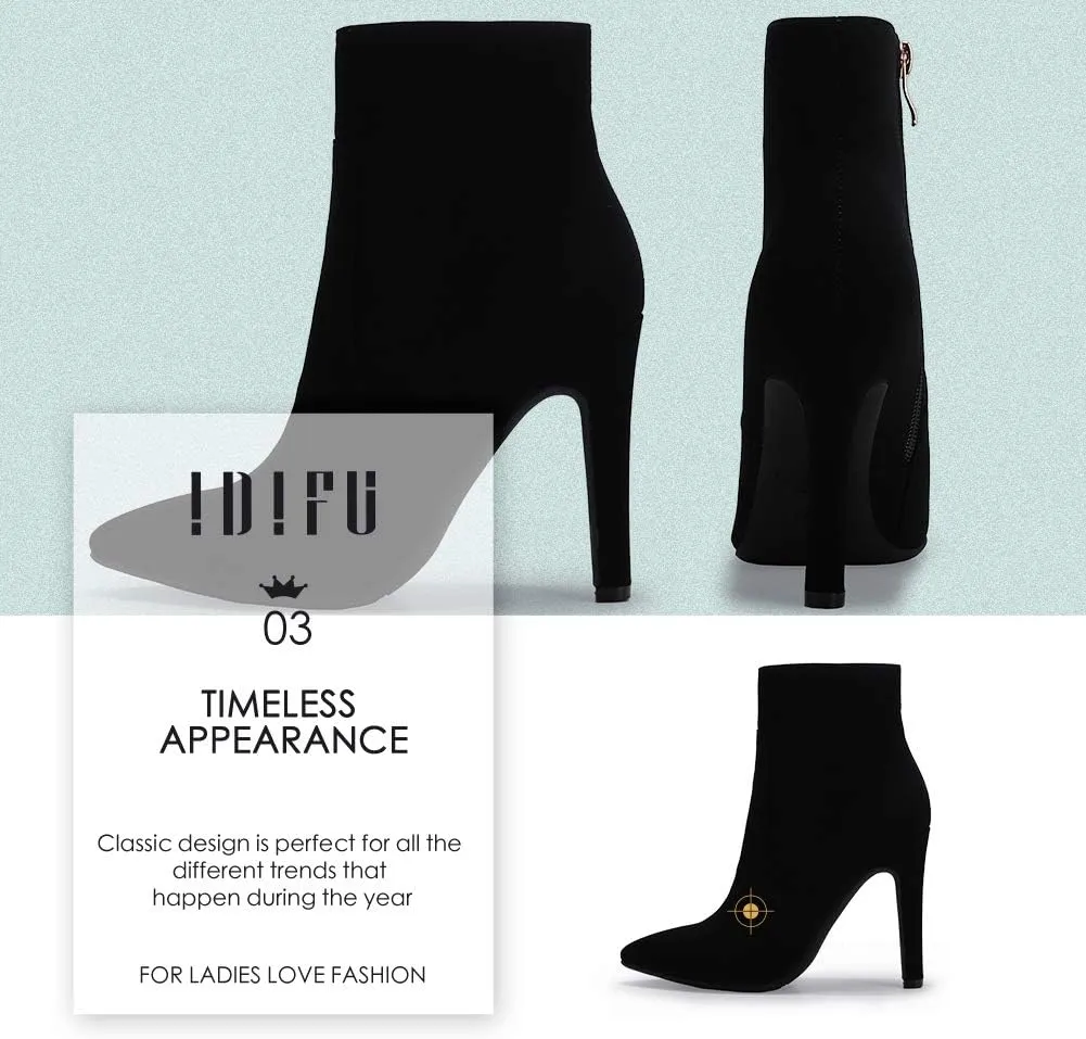 IDIFU Ankle Boots for Women High Heel Pointed Toe Boots Side Zipper Stiletto Booties