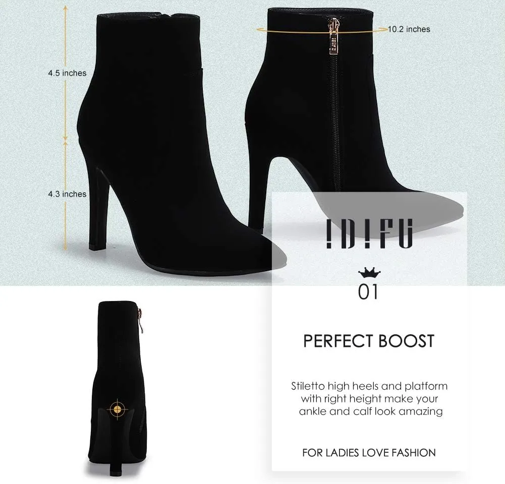 IDIFU Ankle Boots for Women High Heel Pointed Toe Boots Side Zipper Stiletto Booties
