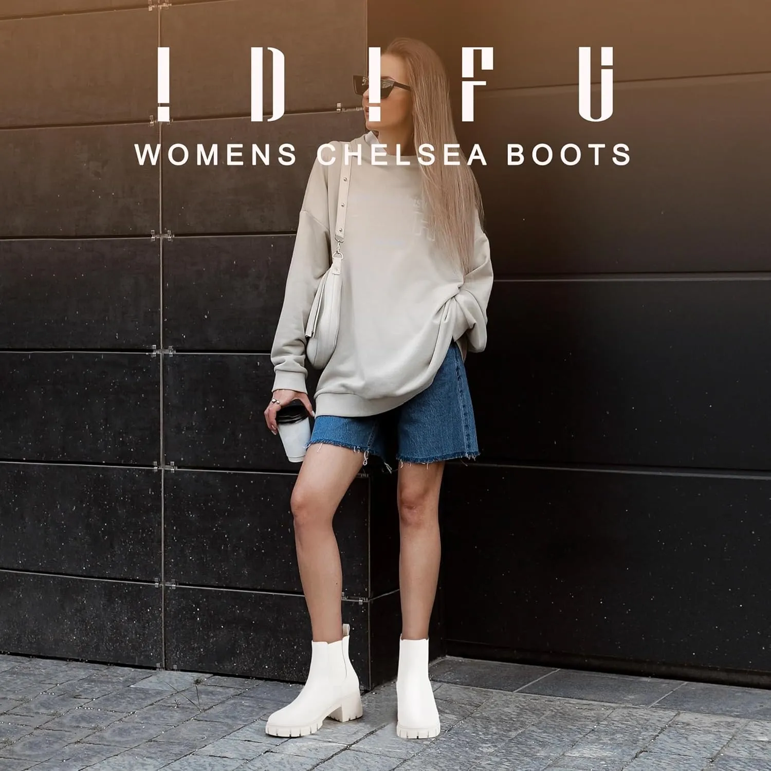 IDIFU IN2 Chelsea Boots Women Ankle Boots for Women Platform Low Chunky Block Heel Lug Sole Round Toe Fall Dress Boots for Women Comfortable Fashion Booties Cute Office Elastic Short Heeled Boots