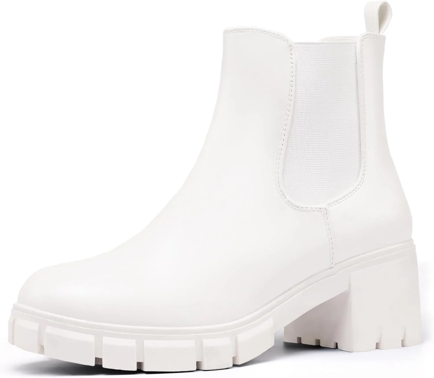 IDIFU IN2 Chelsea Boots Women Ankle Boots for Women Platform Low Chunky Block Heel Lug Sole Round Toe Fall Dress Boots for Women Comfortable Fashion Booties Cute Office Elastic Short Heeled Boots