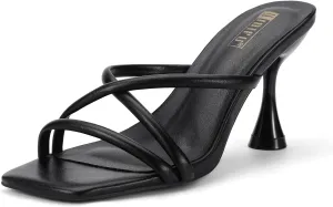 IDIFU IN3 Strappy Stiletto Kitten Heels Square Open Toe Heeled Sandals Comfortable Dressy Wedding Bridal Bride Prom Party Dress Shoes for Women Fashion Cute Casual Sexy Slides Slip on Mules Heels