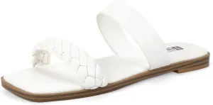 IDIFU Womens Braided Sandals Dressy Summer Flat Strappy Slip on Square Open Toe Two Straps Slides Shoes Wedding Prom Travel Casual Beach Comfortable Cute Trendy Fashion Slide Sandals