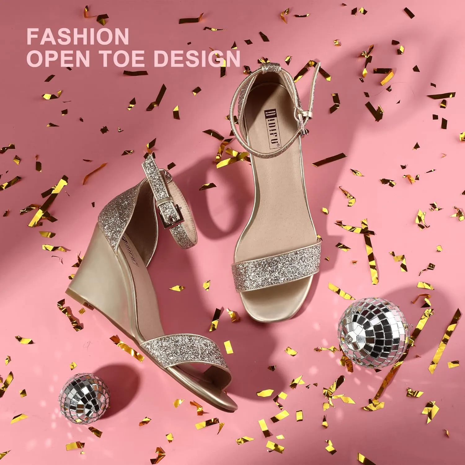 IDIFU Women's Classic Wedge Heels Sandals 3 Inch Ankle Strap Open Toe Evening Dress Wedding Shoes