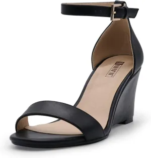 IDIFU Women's Classic Wedge Heels Sandals 3 Inch Ankle Strap Open Toe Evening Dress Wedding Shoes