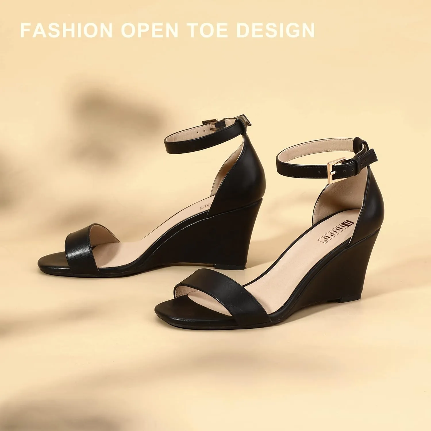 IDIFU Women's Classic Wedge Heels Sandals 3 Inch Ankle Strap Open Toe Evening Dress Wedding Shoes
