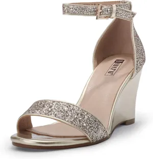 IDIFU Women's Classic Wedge Heels Sandals 3 Inch Ankle Strap Open Toe Evening Dress Wedding Shoes