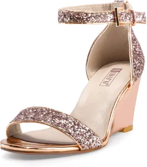 IDIFU Women's Classic Wedge Heels Sandals 3 Inch Ankle Strap Open Toe Evening Dress Wedding Shoes