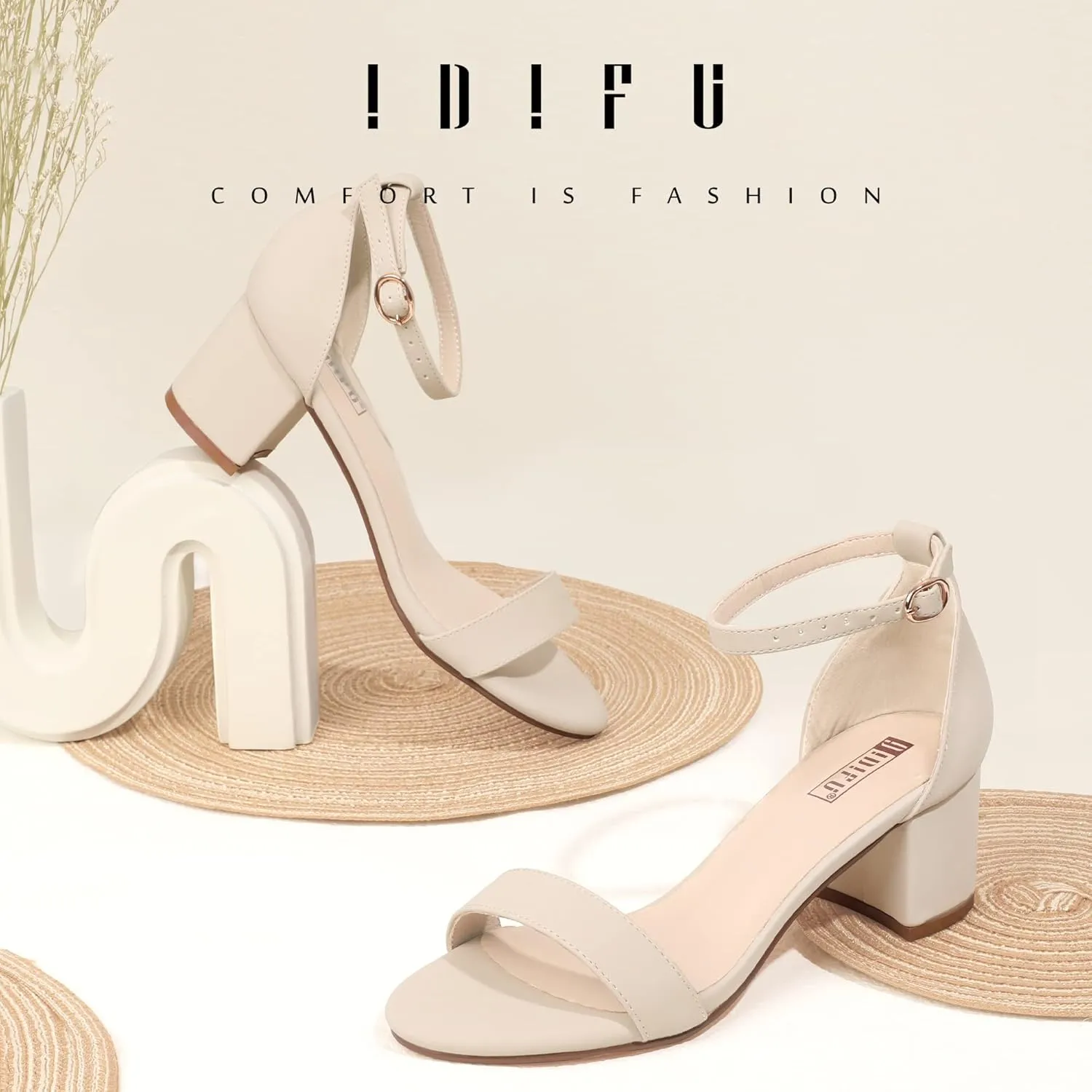 IDIFU Women's Cookie-LO Low Block Heels Chunky Sandals Ankle Strap Wedding Dress Pump Shoes