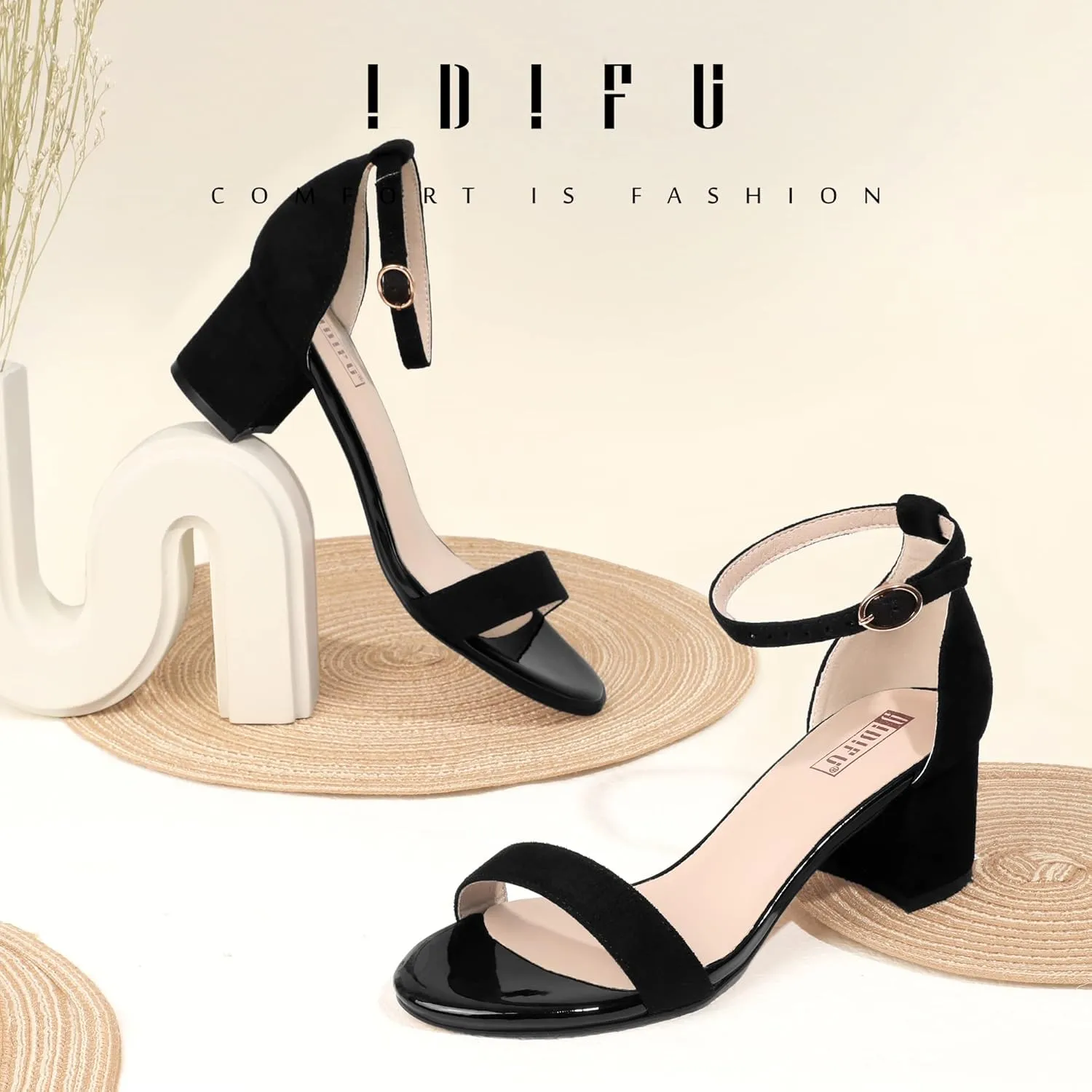IDIFU Women's Cookie-LO Low Block Heels Chunky Sandals Ankle Strap Wedding Dress Pump Shoes