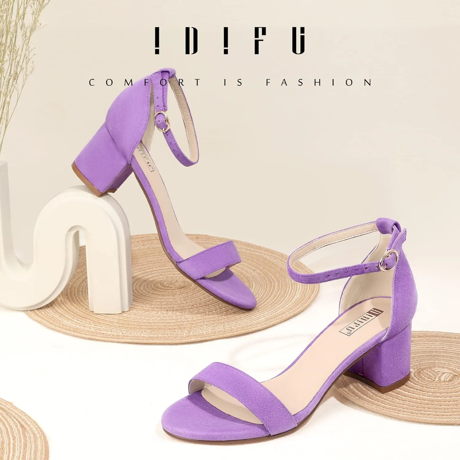 IDIFU Women's Cookie-LO Low Block Heels Chunky Sandals Ankle Strap Wedding Dress Pump Shoes