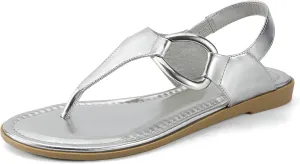 IDIFU Women's Dressy Flat Sandals Dress Thong Sandals T Strap Strappy Buckle Comfortable Sandals Summer Beach Wedding Bridal Cute Ladies Casual Fashion Trendy Flip Flops with Back Strap Flat Sandals