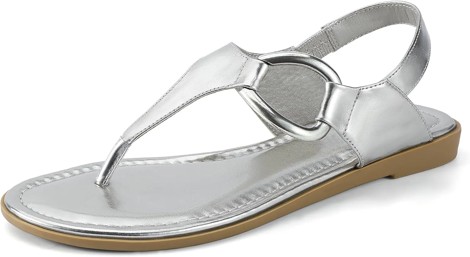 IDIFU Women's Dressy Flat Sandals Dress Thong Sandals T Strap Strappy Buckle Comfortable Sandals Summer Beach Wedding Bridal Cute Ladies Casual Fashion Trendy Flip Flops with Back Strap Flat Sandals