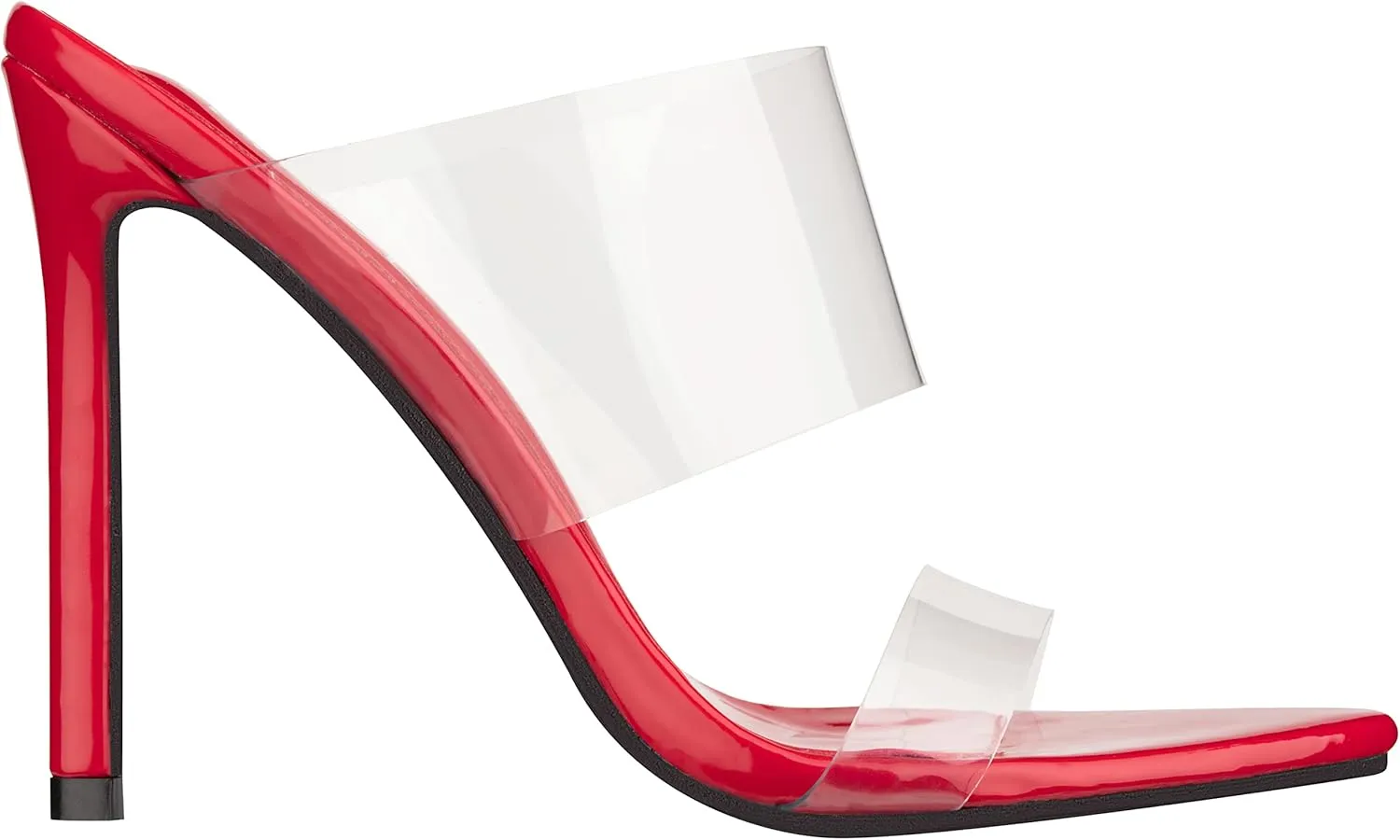 ILLUDE Women’s Clear Pointed Toe Sandals Stiletto Heels Transparent Strap High Heels Slip on Mules