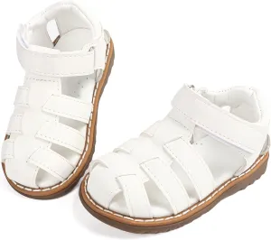 Infant Boys Sandals, Toddler Boys & Girls First Walkers, Non-Slip Breathable Soft Leather Open-Toe Summer Shoes, Brown/Blue/White Unisex-Child Fisherman Sandals