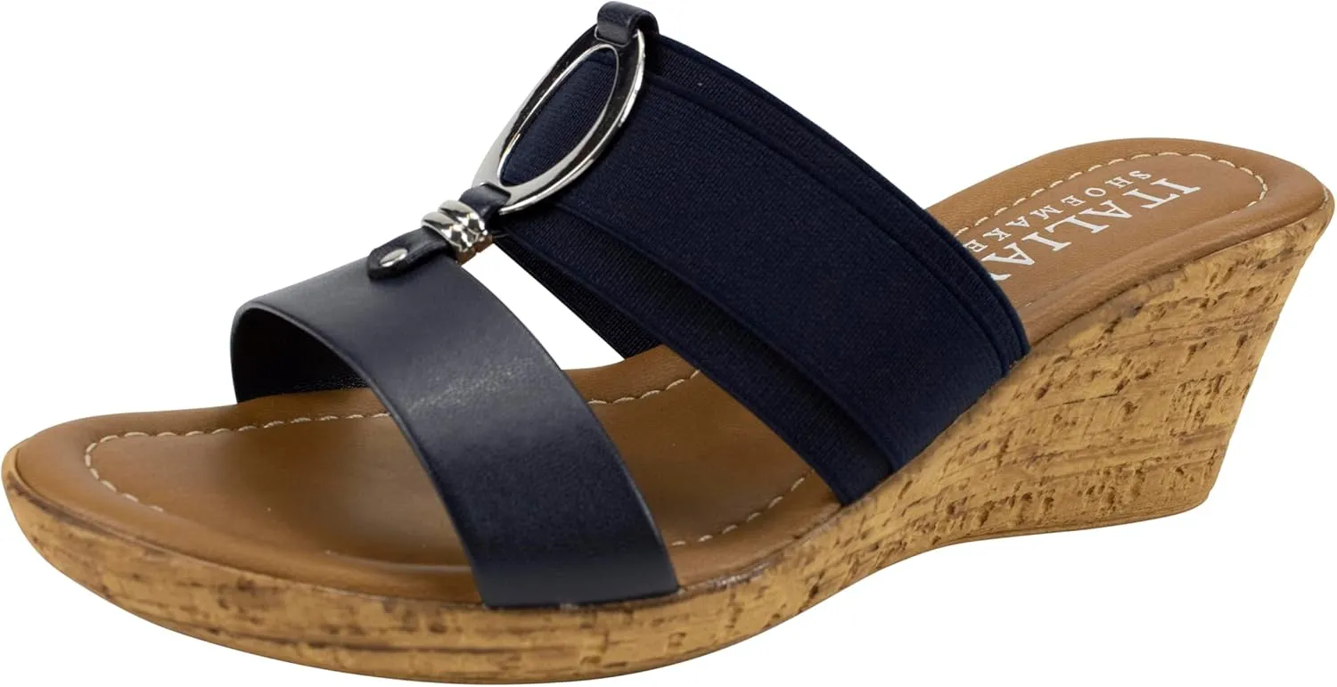 ITALIAN Shoemakers Women's Malou Faux Cork Wedge Sandals for Women