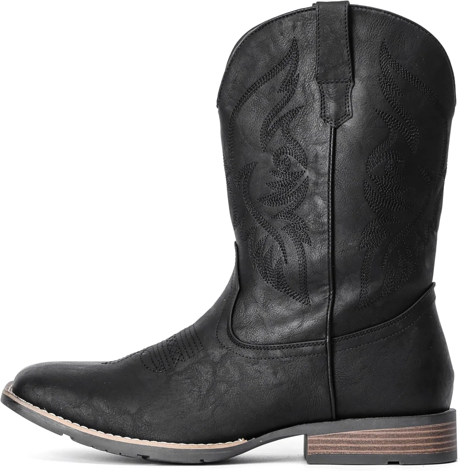IUV Cowboy Boots For Men Square Toe Western Boot Durable Retro Classic Embroidered Pull On Boot Slip Resistant Country Boots