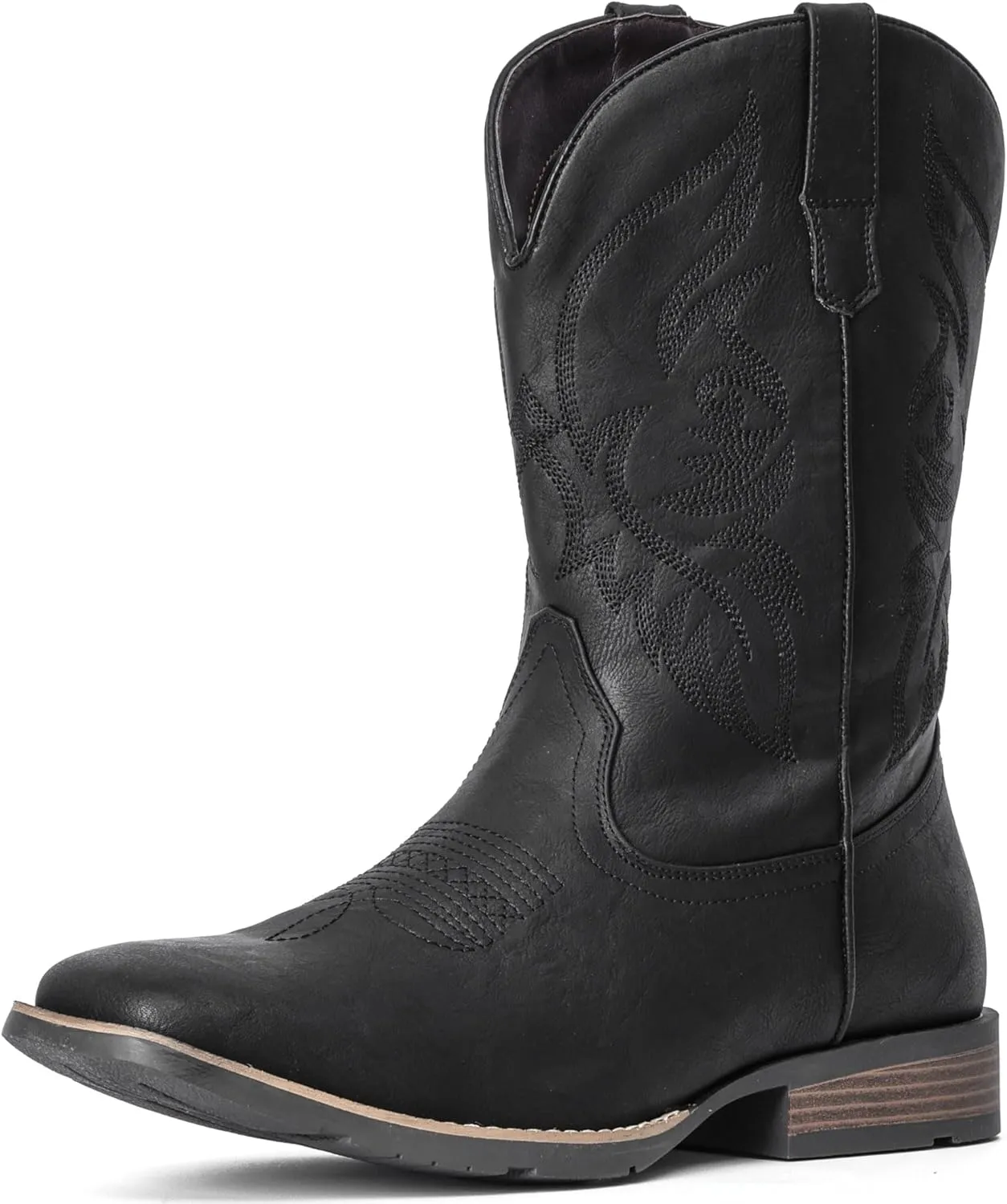 IUV Cowboy Boots For Men Square Toe Western Boot Durable Retro Classic Embroidered Pull On Boot Slip Resistant Country Boots