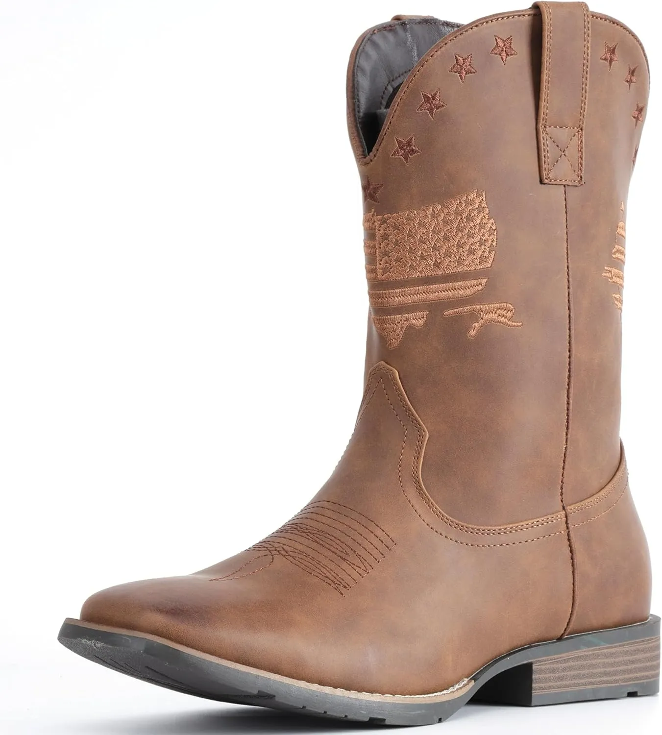 IUV Cowboy Boots For Men Square Toe Western Retro Boot Durable Classic Fashionable Embroidered Pull On Slip Resistant Boots