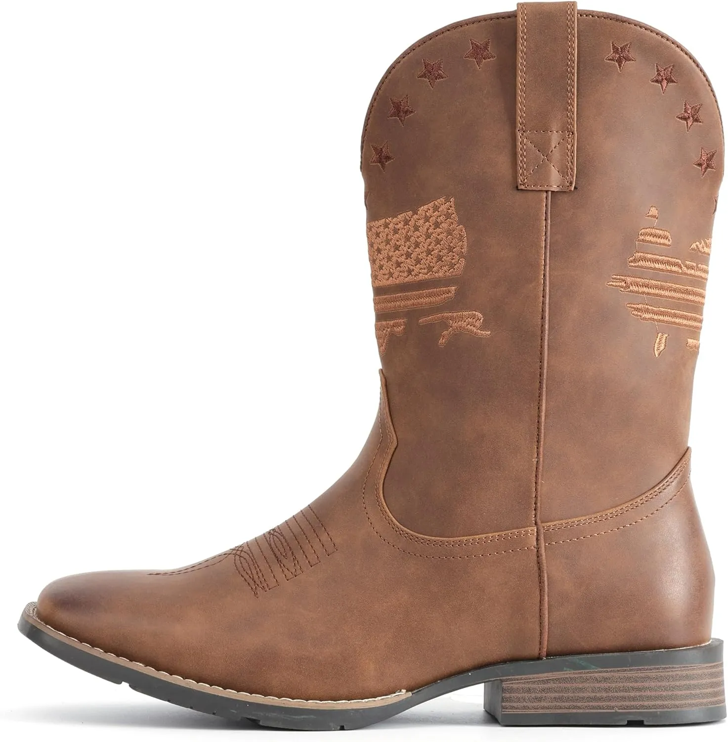 IUV Cowboy Boots For Men Square Toe Western Retro Boot Durable Classic Fashionable Embroidered Pull On Slip Resistant Boots