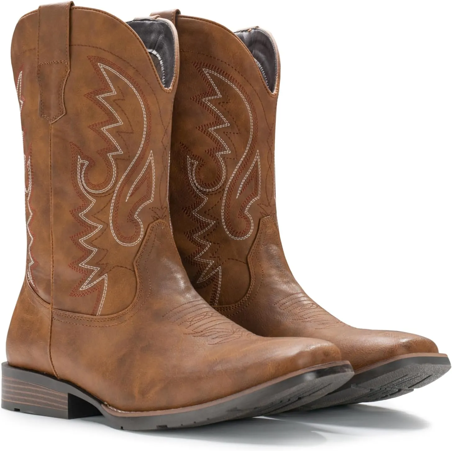 IUV Cowboy Boots For Men with Wide Square Toe Western Retro Boot Durable Classic Fashionable Embroidered Pull On Slip Resistant Boots