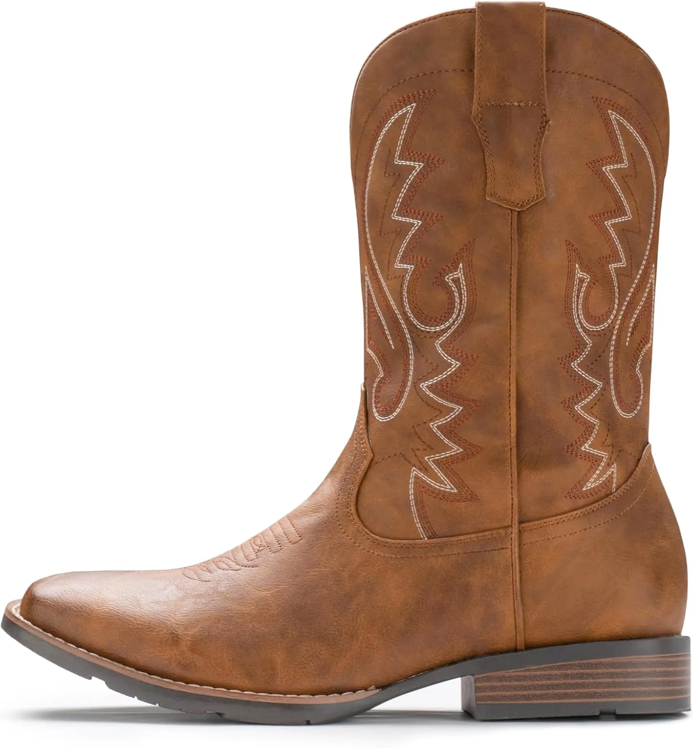 IUV Cowboy Boots For Men with Wide Square Toe Western Retro Boot Durable Classic Fashionable Embroidered Pull On Slip Resistant Boots