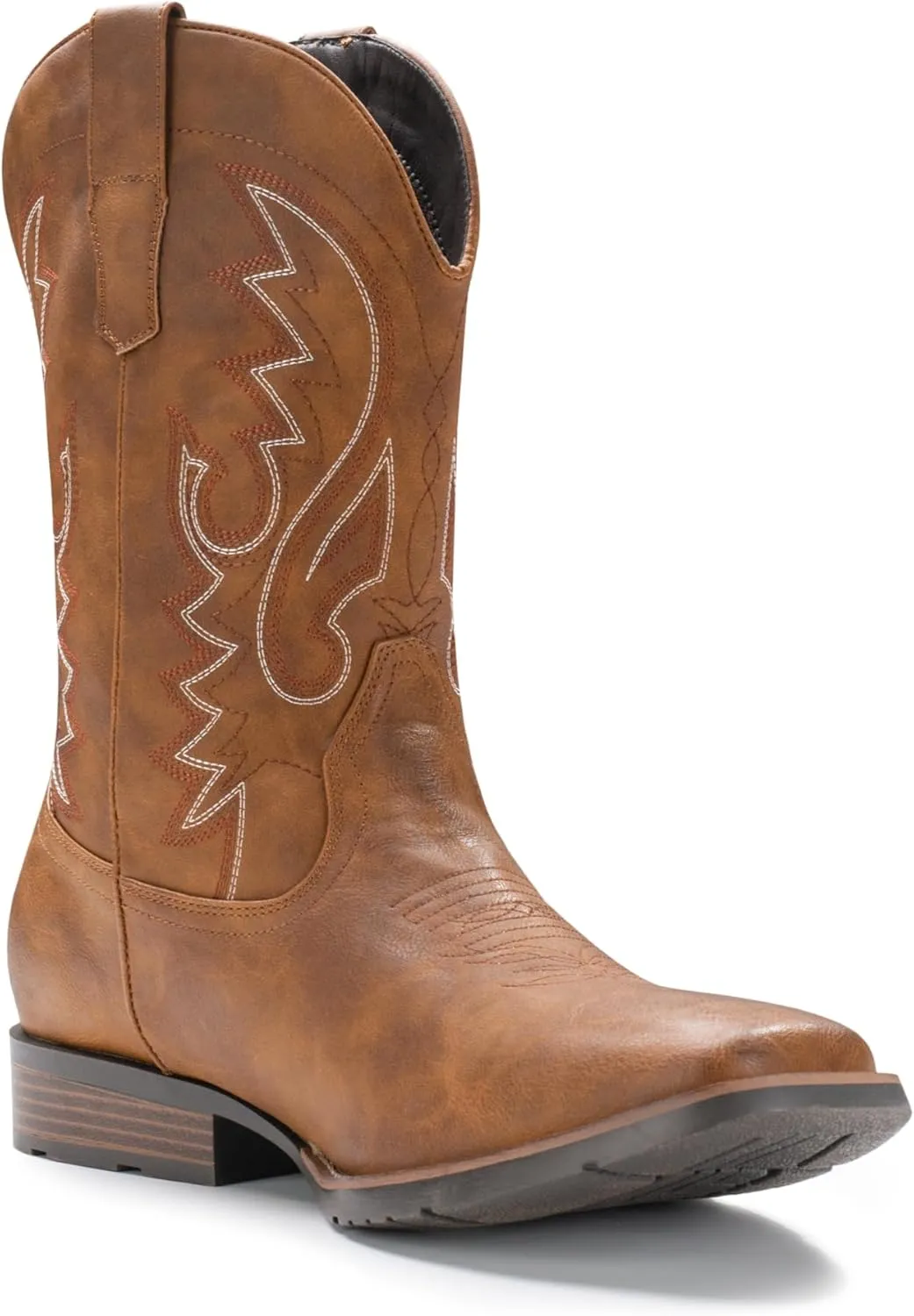 IUV Cowboy Boots For Men with Wide Square Toe Western Retro Boot Durable Classic Fashionable Embroidered Pull On Slip Resistant Boots