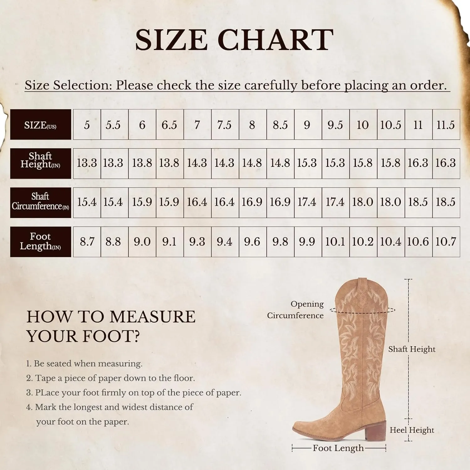 IUV Cowboy Boots For Women Knee High Western Cowgirl Boots Snip Toe Side Zipper Chunky Heel