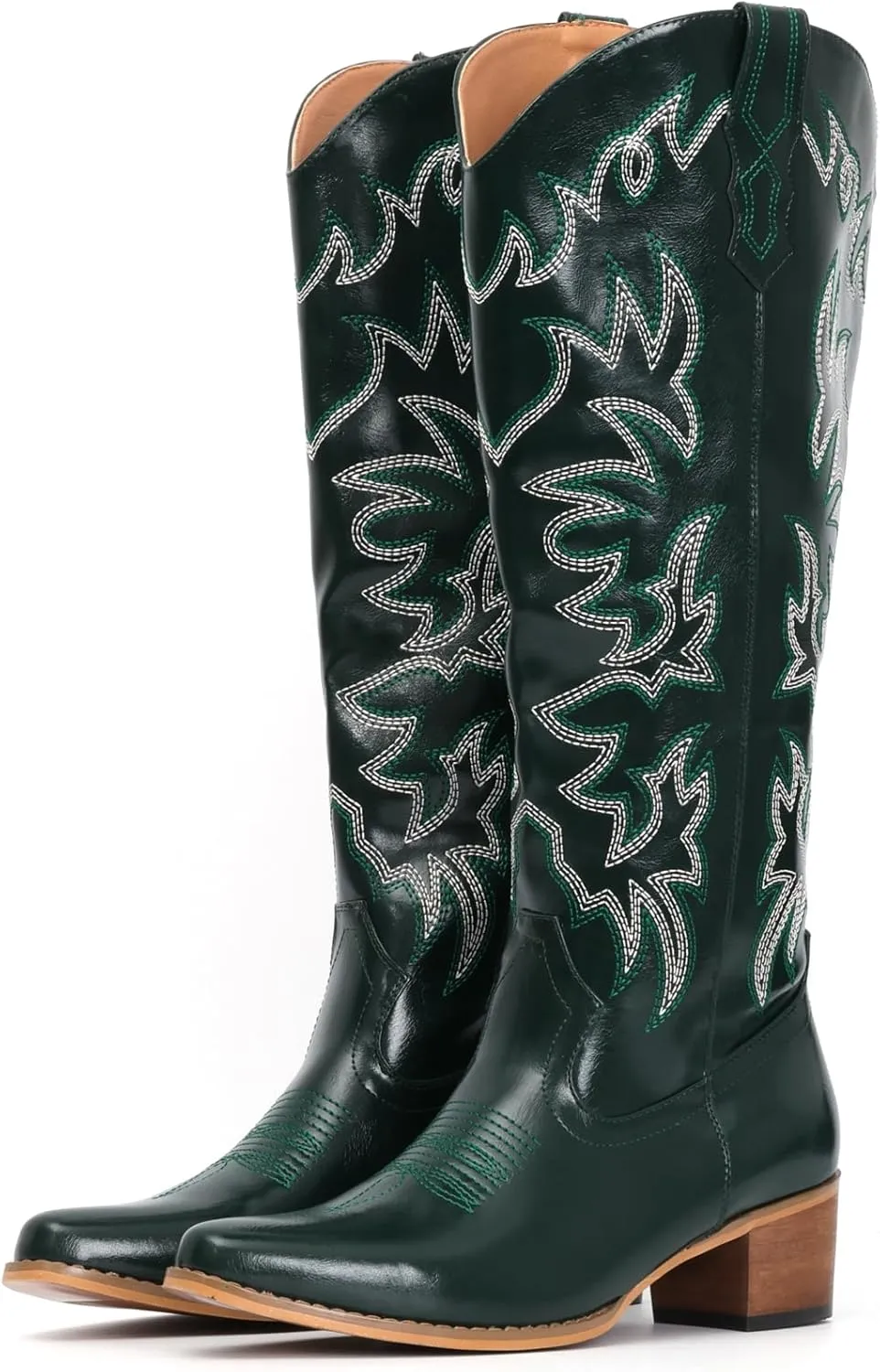 IUV Cowboy Boots For Women Knee High Western Cowgirl Boots Snip Toe Side Zipper Chunky Heel