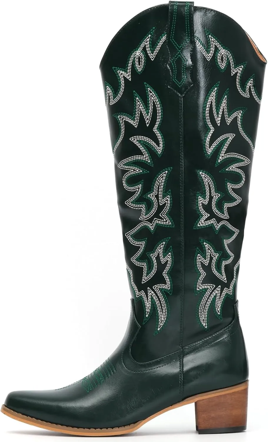 IUV Cowboy Boots For Women Knee High Western Cowgirl Boots Snip Toe Side Zipper Chunky Heel