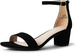 J. Adams Daisy Heeled Sandals - Ankle Strap Low Block, Open Toe Dress Pumps, Chunky Heels - Dressy Shoes for Women - Bridal, Wedding, Summer Sandals