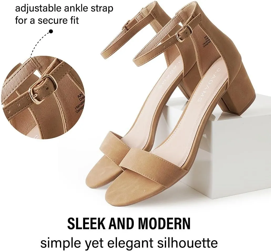 J. Adams Daisy Heeled Sandals - Ankle Strap Low Block, Open Toe Dress Pumps, Chunky Heels - Dressy Shoes for Women - Bridal, Wedding, Summer Sandals