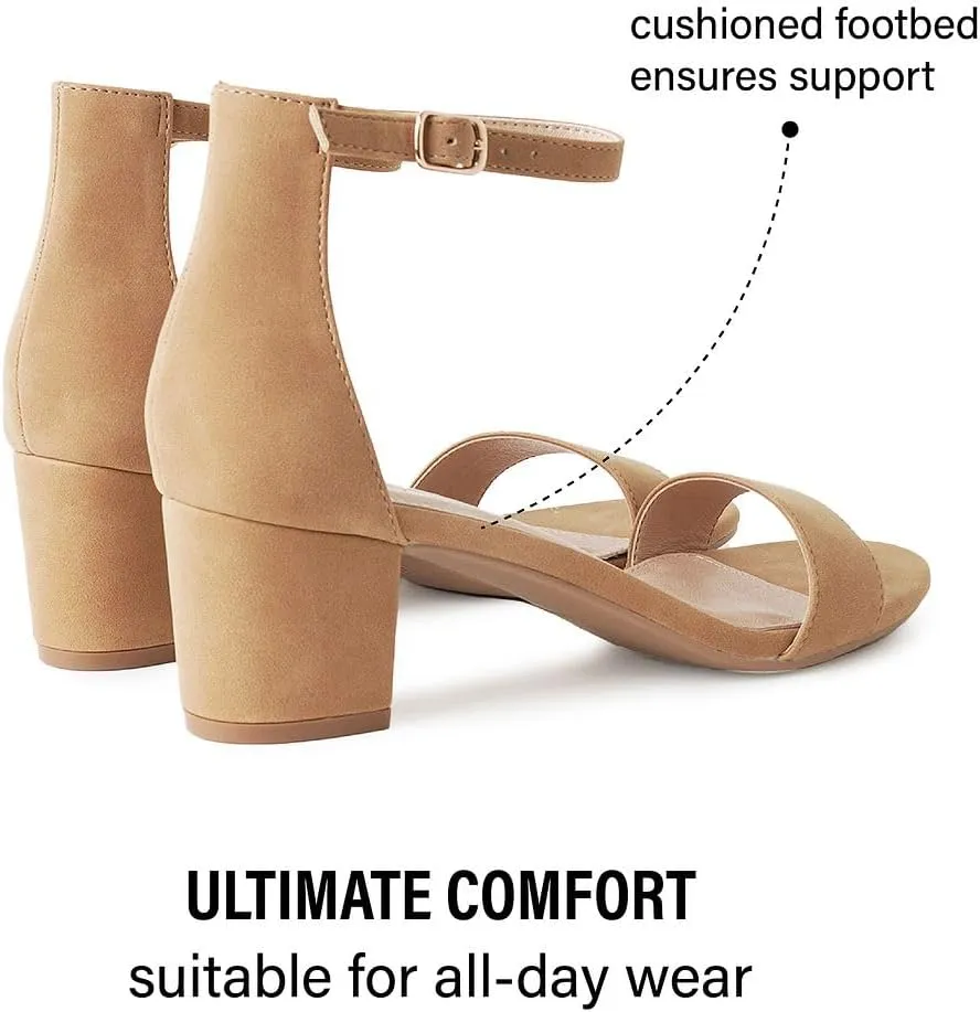 J. Adams Daisy Heeled Sandals - Ankle Strap Low Block, Open Toe Dress Pumps, Chunky Heels - Dressy Shoes for Women - Bridal, Wedding, Summer Sandals