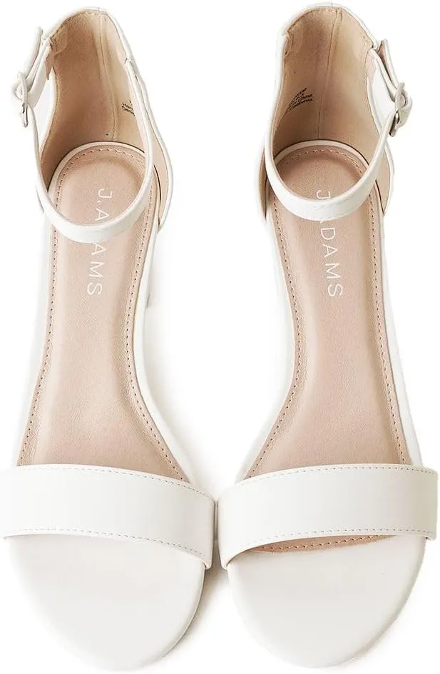 J. Adams Daisy Heeled Sandals - Ankle Strap Low Block, Open Toe Dress Pumps, Chunky Heels - Dressy Shoes for Women - Bridal, Wedding, Summer Sandals