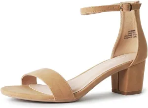 J. Adams Daisy Heeled Sandals - Ankle Strap Low Block, Open Toe Dress Pumps, Chunky Heels - Dressy Shoes for Women - Bridal, Wedding, Summer Sandals
