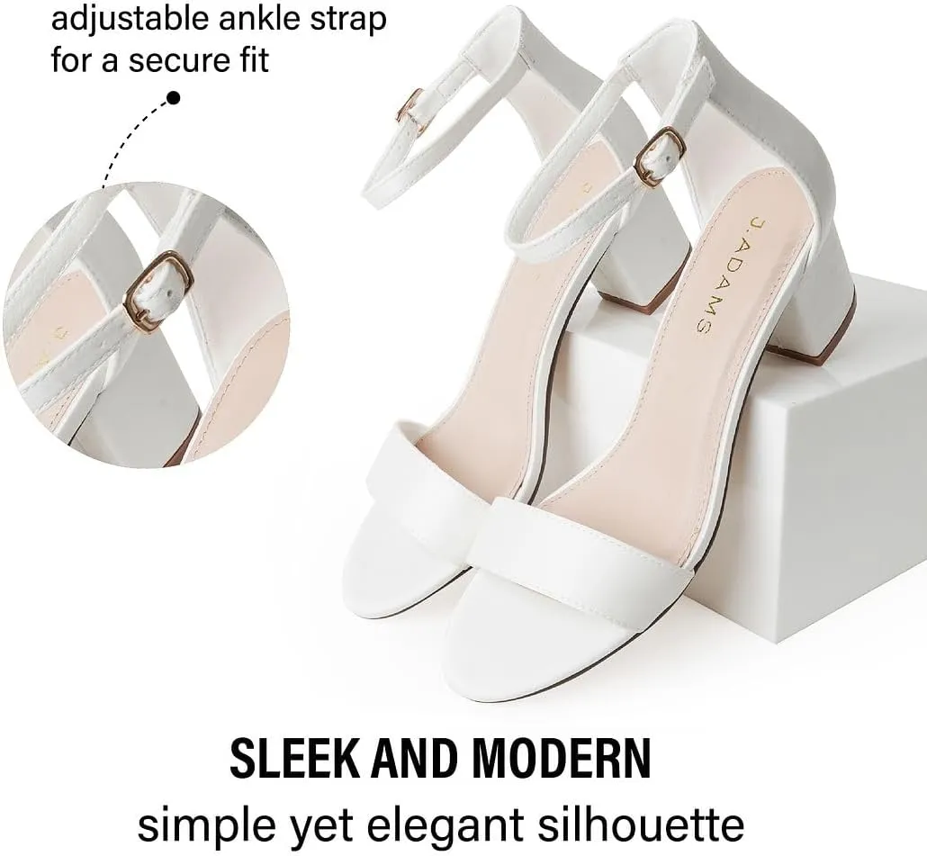 J. Adams Daisy Heeled Sandals - Ankle Strap Low Block, Open Toe Dress Pumps, Chunky Heels - Dressy Shoes for Women - Bridal, Wedding, Summer Sandals