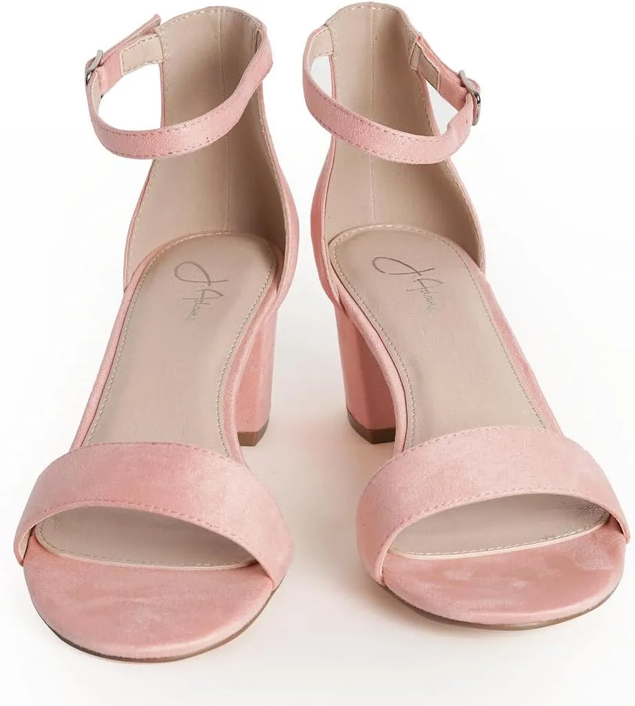 J. Adams Daisy Heeled Sandals - Ankle Strap Low Block, Open Toe Dress Pumps, Chunky Heels - Dressy Shoes for Women - Bridal, Wedding, Summer Sandals
