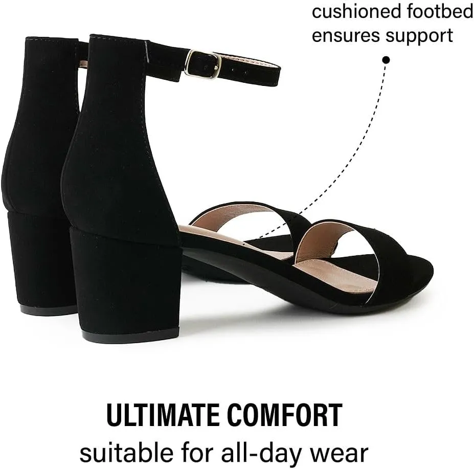 J. Adams Daisy Heeled Sandals - Ankle Strap Low Block, Open Toe Dress Pumps, Chunky Heels - Dressy Shoes for Women - Bridal, Wedding, Summer Sandals